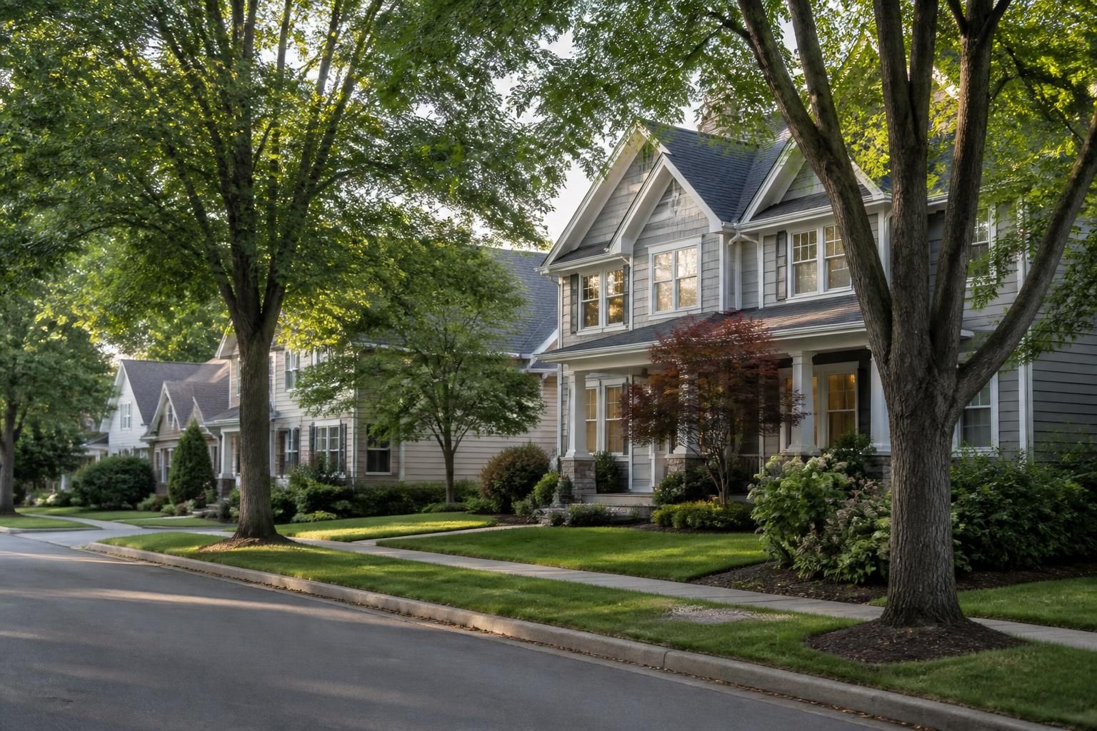 Attractive suburban homes with mature trees in Woodstock.